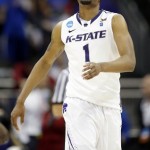  Kansas State guard Shane Southwell (1) reacts to a missed shot during the second half of a second-round game against La Salle in the NCAA basketball tournament at the Sprint Center in Kansas City, Mo., Friday, March 22, 2013. La Salle defeated Kansas State 63-61. (AP Photo/Orlin Wagner)