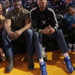 Former NBA players Karl Malone, left, and Kareem Abdul-Jabbar watch play and during the skills competition at the NBA All Star basketball game, Saturday, Feb. 15, 2014, in New Orleans. (AP Photo/Gerald Herbert)