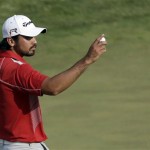 Jason Day, of Australia, reacts after putting on the 17th hole during the third round of the U.S. Open golf tournament at Merion Golf Club, Saturday, June 15, 2013, in Ardmore, Pa. (AP Photo/Julio Cortez)

