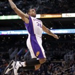 Phoenix Suns' Shannon Brown (26) goes up for a dunk against the Portland Trailblazers during the second half of an NBA basketball game Friday, Jan. 6, 2012, in Phoenix. (AP Photo/Matt York)
