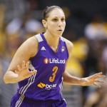 Phoenix Mercury's Diana Taurasi reacts to making a three-pointer against the Los Angeles Sparks during the second half in Game 1 of their WNBA basketball Western Conference semifinal series on Thursday, Sept. 19, 2013, in Los Angeles. The Mercury won 86-75. (AP Photo/Danny Moloshok)