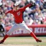 Washington Nationals' Stephen Strasburg pitches during the second inning of a spring training exhibition baseball game against the Philadelphia Phillies, Wednesday, March 6, 2013, in Clearwater, Fla. (AP Photo/Matt Slocum)