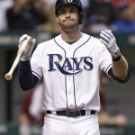Tampa Bay Rays' Evan Longoria reacts after striking out to Arizona Diamondbacks relief pitcher Heath Bell with the bases loaded to end the seventh inning during an interleague baseball game on Wednesday, July 31, 2013, in St. Petersburg, Fla. (AP Photo/Chris O'Meara)