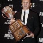 Colorado Avalanche's Gabriel Landeskog poses with the Calder Trophy after winning the Rookie of the Year award during the NHL Awards, Wednesday, June 20, 2012, in Las Vegas. (AP Photo/Julie Jacobson)