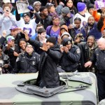 Baltimore Ravens linebacker Ray Lewis waves to fans celebrating the NFL football team's Super Bowl championship during a parade in Baltimore on Tuesday, Feb. 5, 2013. The Ravens defeated the San Francisco 49ers 34-31 in New Orleans on Sunday. (AP Photo/Steve Ruark)