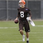 Cleveland Browns kicker Brandon Bogotay smiles during NFL football rookie minicamp at the team's training facility Saturday, May 11, 2013, in Berea, Ohio. (AP Photo/Tony Dejak)
