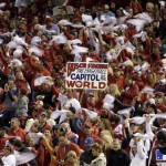 Fans cheer during the first inning of Game 6 of the National League baseball championship series between the St. Louis Cardinals and the Los Angeles Dodgers Friday, Oct. 18, 2013, in St. Louis. (AP Photo/David J. Phillip)