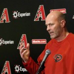 Arizona Diamondbacks manager Kirk Gibson talks with reporters a day before the start of spring training for pitchers and catchers, at the Diamondbacks' training facility Thursday, Feb. 6, 2014, in Scottsdale, Ariz. (AP Photo/Ross D. Franklin)