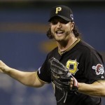 Pittsburgh Pirates closer Jason Grilli celebrates after getting the final out of Game 3 of a National League division baseball series against the St. Louis Cardinals on Sunday, Oct. 6, 2013 in Pittsburgh. The Pirates won 5-3, to take a two game to one lead in the best of five series. (AP Photo/Gene J. Puskar)