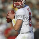 Stanford quarterback Kevin Hogan drops back to pass during the first half of the Rose Bowl NCAA college football game against Michigan State on Wednesday, Jan. 1, 2014, in Pasadena, Calif. (AP Photo/Mark J. Terrill)