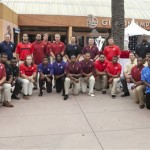 The Pac-12 Conference hosted its annual 
football media day at Universal Studios in 
Los Angeles, Tuesday, July 24, 2012. Pac-12 
head football coaches, and two players from 
each team (one offense/one defense) pose for 
a photo before previewing the 2012 season. 
The PAC-12 teams are: Arizona, Arizona State, 
California, Colorado, Oregon, Oregon State, 
Stanford, UCLA, Southern California, Utah, 
Washington, and Washington State. (AP 
Photo/Damian Dovarganes)