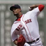Boston Red Sox pitcher Felix Doubront delivers a pitch against the Arizona Diamondbacks in the first inning of a baseball game at Fenway Park in Boston, Sunday, Aug. 4, 2013. The Red Sox won 4-0. (AP Photo/Steven Senne)
