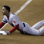  Boston Red Sox's Xander Bogaerts slides safely into third for a triple during the fifth inning of Game 3 of baseball's World Series against the St. Louis Cardinals Saturday, Oct. 26, 2013, in St. Louis. (AP Photo/David J. Phillip)