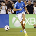 Real Madrid's Cristiano Ronaldo warms up prior to an International Champions Cup soccer match against the Los Angeles Galaxy, Thursday, Aug. 1, 2013, in Glendale, Ariz. (AP Photo/Matt York)