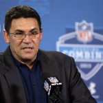 Carolina Panthers head coach Ron Rivera answers a question during a news conference at the NFL football scouting combine in Indianapolis, Thursday, Feb. 21, 2013. (AP Photo/Michael Conroy)