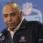 Cincinnati Bengals head coach Marvin Lewis answers a question during a news conference at the NFL football scouting combine in Indianapolis, Friday, Feb. 22, 2013. (AP Photo/Michael Conroy)