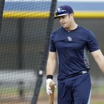 Tampa Bay Rays third baseman Evan Longoria leaves the batting cage after hitting during a spring training baseball workout Thursday, Feb. 14, 2013, in Port Charlotte, Fla. (AP Photo/Chris O'Meara)