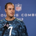 Oklahoma quarterback Landry Jones answers a question during a news conference at the NFL football scouting combine in Indianapolis, Friday, Feb. 22, 2013. (AP Photo/Michael Conroy)