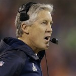 Seattle Seahawks head coach Pete Carroll looks on during the first half of the NFL Super Bowl XLVIII football game against the Denver Broncos Sunday, Feb. 2, 2014, in East Rutherford, N.J. (AP Photo/Jeff Roberson)