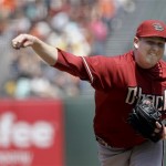 Arizona Diamondbacks pitcher Trevor Cahill delivers against the San Francisco Giants during the first inning of a baseball game in San Francisco, Monday, May 28, 2012. (AP Photo/Jeff Chiu)