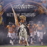 Thunder leads the Denver Broncos players onto the field before the NFL Super Bowl XLVIII football game against the Seattle Seahawks Sunday, Feb. 2, 2014, in East Rutherford, N.J. (AP Photo/Matt Slocum)