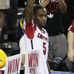 Louisville's Kevin Ware waves after the second half of the NCAA Final Four tournament college basketball semifinal game against Wichita State Saturday, April 6, 2013, in Atlanta. Louisville won 72-68. (AP Photo/Chris O'Meara)
