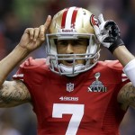 San Francisco 49ers quarterback Colin Kaepernick signals a plays against the Baltimore Ravens during the first half of the NFL Super Bowl XLVII football game, Sunday, Feb. 3, 2013, in New Orleans. (AP Photo/Patrick Semansky)