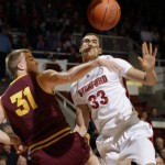 Stanford forward Dwight Powell (33) loses the ball in front of Arizona State forward Jonathan Gilling (31) in the first half of an NCAA college basketball in Palo Alto, Calif., Thursday, Feb. 2, 2012. (AP Photo/Paul Sakuma)