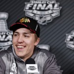 
              Chicago Blackhawks left wing Teuvo Teravainen smiles during a news conference at the NHL hockey Stanley Cup Final in Tampa, Fla., Thursday, June 4, 2015. The Blackhawks defeated the Tampa Bay Lightning 2-1 in Game 1 Wednesday night. Game 2 is scheduled for Saturday. (AP Photo/Chris Carlson)
            