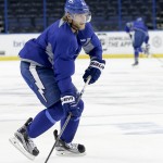
              Tampa Bay Lightning center Steven Stamkos shoots during practice at the NHL hockey Stanley Cup Final, Friday, June 5, 2015, in Tampa, Fla. The Chicago Blackhawks lead the best-of-seven games series 1-0. Game 2 is scheduled for Saturday night. (AP Photo/Chris Carlson)
            