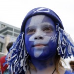 
              Tampa Bay Lightning fan Katie Garrison waits for Game 2 of the NHL hockey Stanley Cup Final against the Chicago Blackhawks to start outside the arena on Saturday, June 6, 2015, in Tampa Fla. (AP Photo/Chris O'Meara)
            