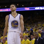 
              Golden State Warriors' Stephen Curry looks at the scoreboard during the fourth quarter in Game 2 in a second-round NBA basketball playoff series against the Memphis Grizzlies, Tuesday, May 5, 2015, in Oakland, Calif. (AP Photo/Ben Margot)
            