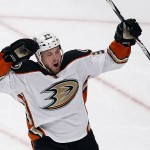 
              Anaheim Ducks left wing Matt Beleskey celebrates his goal against the Chicago Blackhawks during the third period in Game 4 of the Western Conference finals of the NHL hockey Stanley Cup playoffs, Saturday, May 23, 2015, in Chicago. (AP Photo/Charles Rex Arbogast)
            
