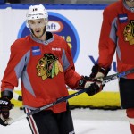 
              Chicago Blackhawks center Jonathan Toews watches drills during NHL hockey practice for the Stanley Cup Finals, Tuesday, June 2, 2015, in Tampa, Fla. The Blackhawks take on the Tampa Bay Lightning in Game 1 on Wednesday.  (AP Photo/Chris O'Meara)
            