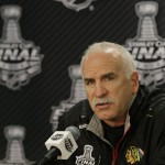 
              Chicago Blackhawks head coach Joel Quenneville addresses the media during a press conference after their morning skate at the United Center Wednesday, June 10, 2015, in Chicago. Game 4 of the NHL hockey Stanley Cup Final is later in the day. (Dirk Shadd/The Tampa Bay Times via AP)  TAMPA OUT; CITRUS COUNTY OUT; PORT CHARLOTTE OUT; BROOKSVILLE HERNANDO TODAY OUT
            