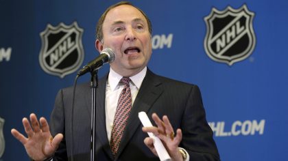 NHL hockey commissioner Gary Bettman speaks to the media, Monday, Dec. 8, 2014, after attending an ...