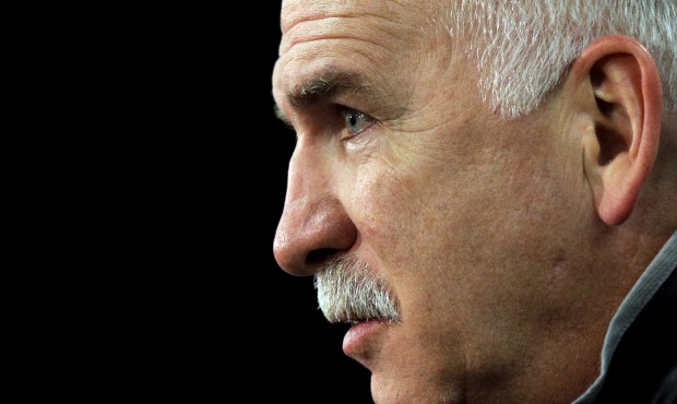 Chicago Blackhawks head coach Joel Quenneville listens to questions during a news conference, Sunda...