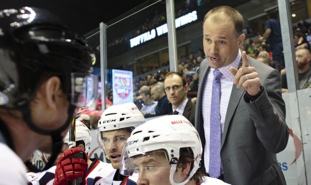 FILE – In this Jan. 31, 2015, file photo, Grand Rapid Griffins head coach Jeff Blashill, righ...