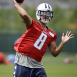 
              Tennessee Titans quarterback Marcus Mariota passes during a rookie minicamp practice Friday, May 15, 2015, in Nashville, Tenn. (AP Photo/Mark Humphrey)
            