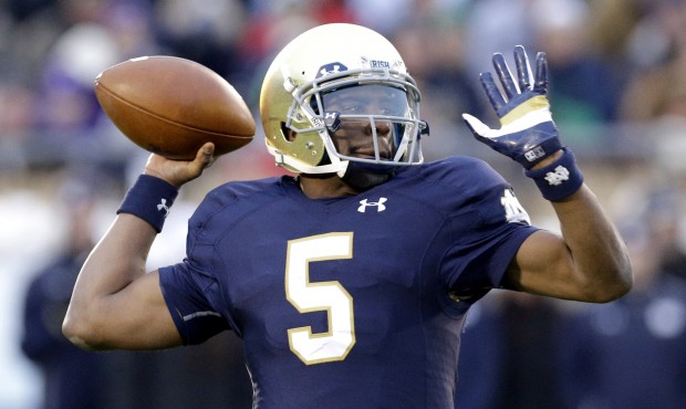 FILE – In this Saturday, Nov. 15, 2014 file photo, Notre Dame quarterback Everett Golson (5) ...
