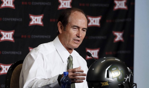 Baylor head coach Art Briles responds to questions about the team’s newly designed helmet at ...