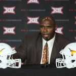 
              Texas head coach Charlie Strong speaks during the 2015 Big 12 Conference Football Media Days Tuesday, July 21, 2015 in Dallas. (G.J. McCarthy/The Dallas Morning News via AP) MANDATORY CREDIT; MAGS OUT; TV OUT; INTERNET USE BY AP MEMBERS ONLY; NO SALES
            