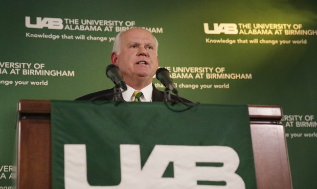 UAB President Ray Watts speaks during a news conference, Monday, June 1, 2015, in Birmingham, Ala. ...