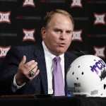 
              TCU head football coach Gary Patterson responds to questions from reporters at Big 12 Conference Football Media Days Monday, July 20, 2015, in Dallas. (AP Photo/Tony Gutierrez)
            