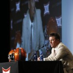 
              Oklahoma State head football coach Mike Gundy responds to questions during the NCAA college Big 12 Conference Football Media Days Tuesday, July 21, 2015, in Dallas. (AP Photo/Tony Gutierrez)
            